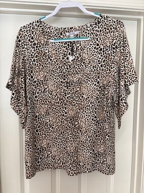 Chico's Leopard Print V-Neck Top - Beige, Black